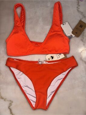 Billabong Women’s Orange Ribbed Bikini Set - Women Swim